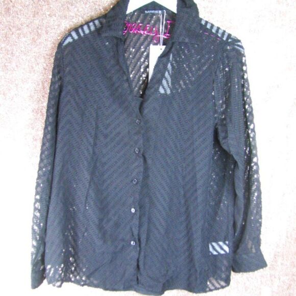 NWT BloomChic black geometric sheer top 10/M - Picture 4 of 11